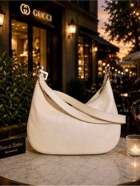 AUTHENTIC GUCCI CREAM LEATHER HOBO SILVER “G” HW. SHOULDER/CROSSBODY